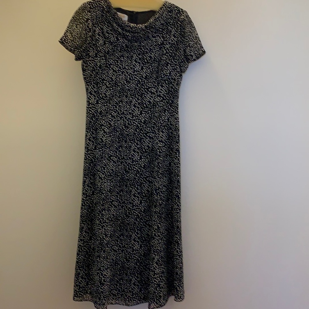Talbots Petite Womens Maxi Print Black‎ White Dress 8P